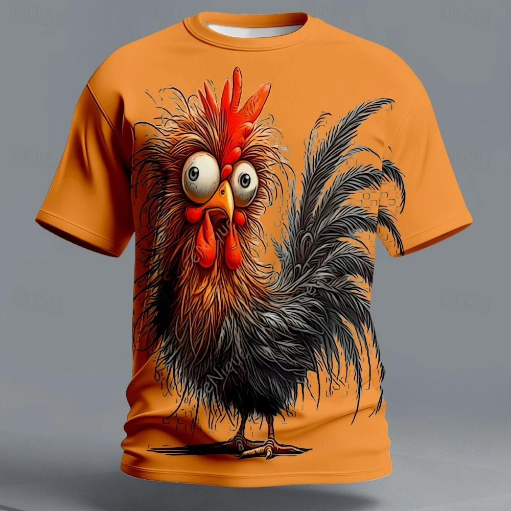 Men's Animal Rooster T shirt Funny 3D Chicken Print Short Sleeve T-shirts Outdoor Casual Street Style Sports Retro Male Clothing