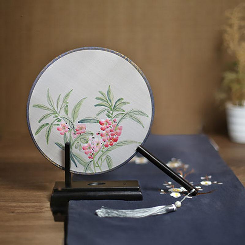 Suzhou-Double-sided Embroidery Hand Held Fan, Round Circular, Hand-embroidered Dance Silk Fan, Chinese Style Gifts, Hanfu Home