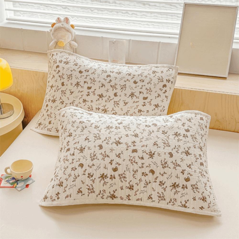 Cute Cartoon Printing Cotton Pillowcase Double-Layer Quilted Pillow Cover Skin-friendly Washable Cushion Cover Dormitory