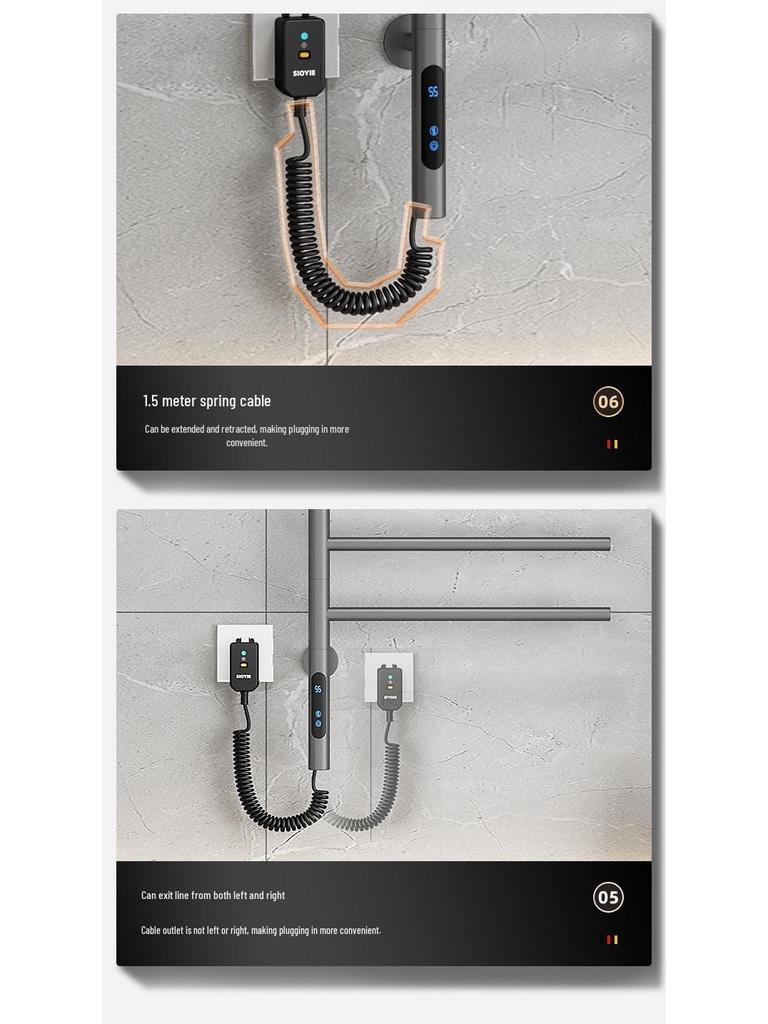 Compact Rotatable Carbon Fiber Heated Towel Rack with Drying & Sterilization