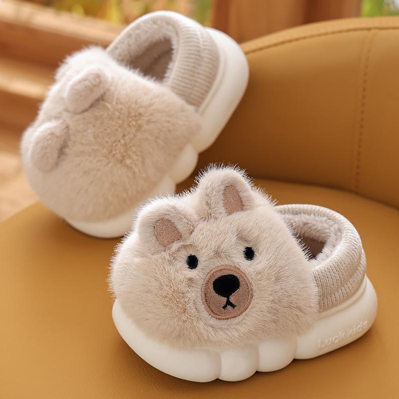 Winter Kinder Baumwollpantoffeln Cartoon Kleiner Bär Kinder Indoor Warme Plüschpantoffeln Rutschfest Mädchen Jungen Hausschuhe