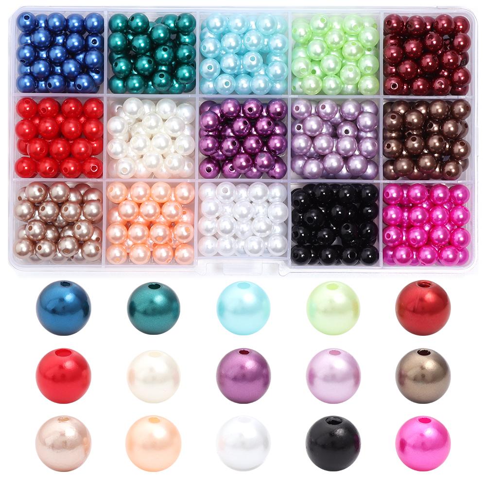 15 grids Mixed Round Imitation ABS Pearl Beads Box Acrylic Colorful Pearls DIY Beads Set  Jewelry Making Kits