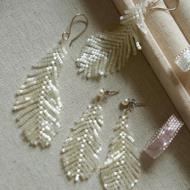Pearl opal leaf fringed earrings fashion super fairy temperament earrings niche versatile high-end earrings