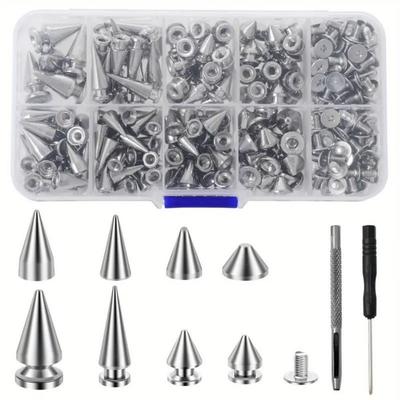 359Pcs 8 Sizes Punk Spikes and Studs Kit Wear-resistant Easy To Install Clothing Studs Cool Widely Use Cone Spikes Kit Handcraft