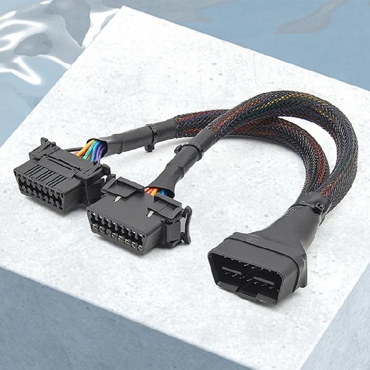 OBDII Extension Splitter Cord Adapter for Car Diagnostic Scanner OBD2 Splitter Cable 1 Male to 2 Female Extension Cable