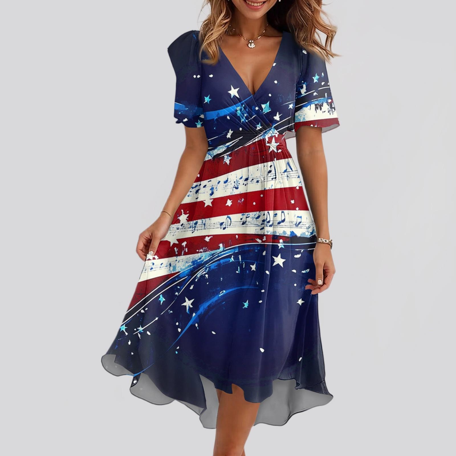 

Жіноча вільна повсякденна сукня з V-подібним вирізом, розкльошеною спідницею та короткими рукавами, з принтом XXL Кіновар