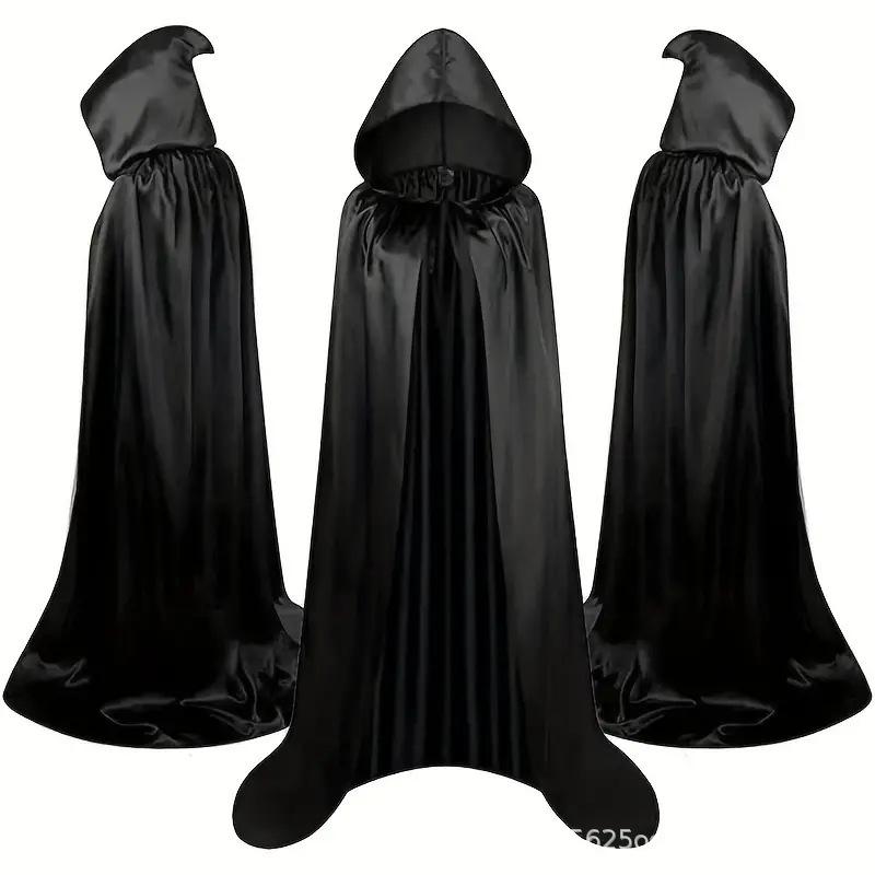 Halloween Cloak Adult Children Black Medieval Wizard Robe Death Cloak Monk Hat
