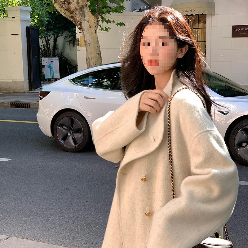 Su Jiu'er Women's 2024 Mid-Length Double-Sided Wool Coat - High-End Gray Autumn/Winter Outerwear