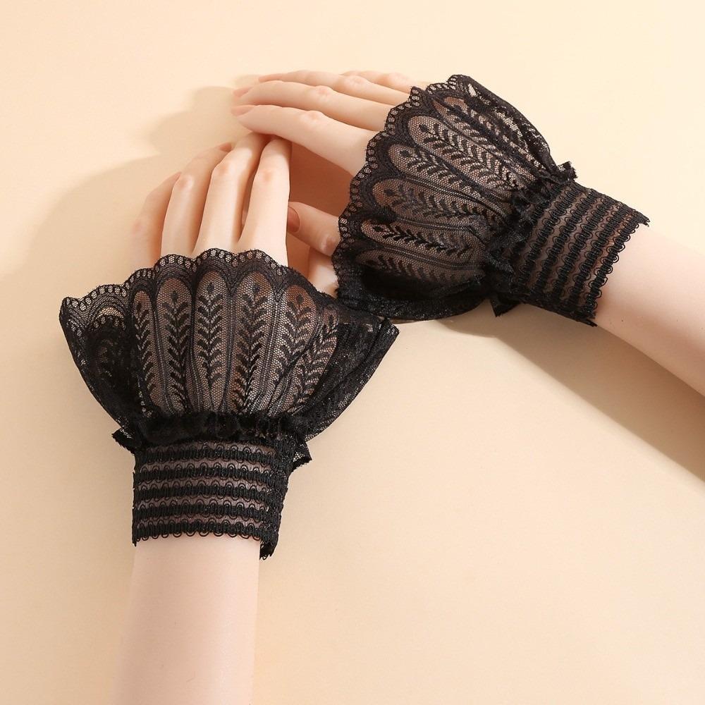 1 Pair Versatile Elegant Fake Cuffs Detachable Solid Color False Cuffs Embroidery Pattern Thin Decorative Wristband For Women