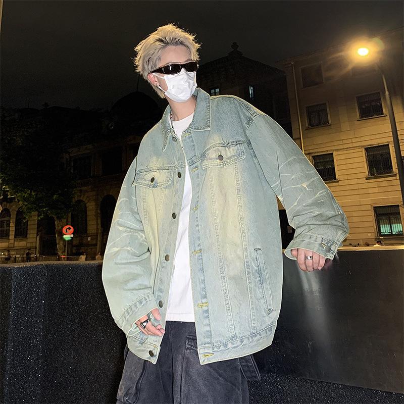 

Весенне-осенняя новая джинсовая куртка для пары, свободная и универсальная куртка в гонконгском стиле, джинсовая куртка с лацканами, хулиганская, красивая, топ 3XL