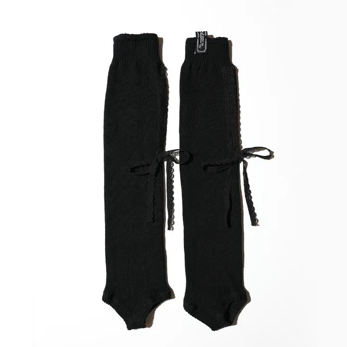 LACE RIBBON LEG WARMER - BLACK