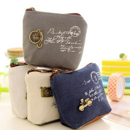Korean Style Retro Canvas Zipper Coin Purse for Women
