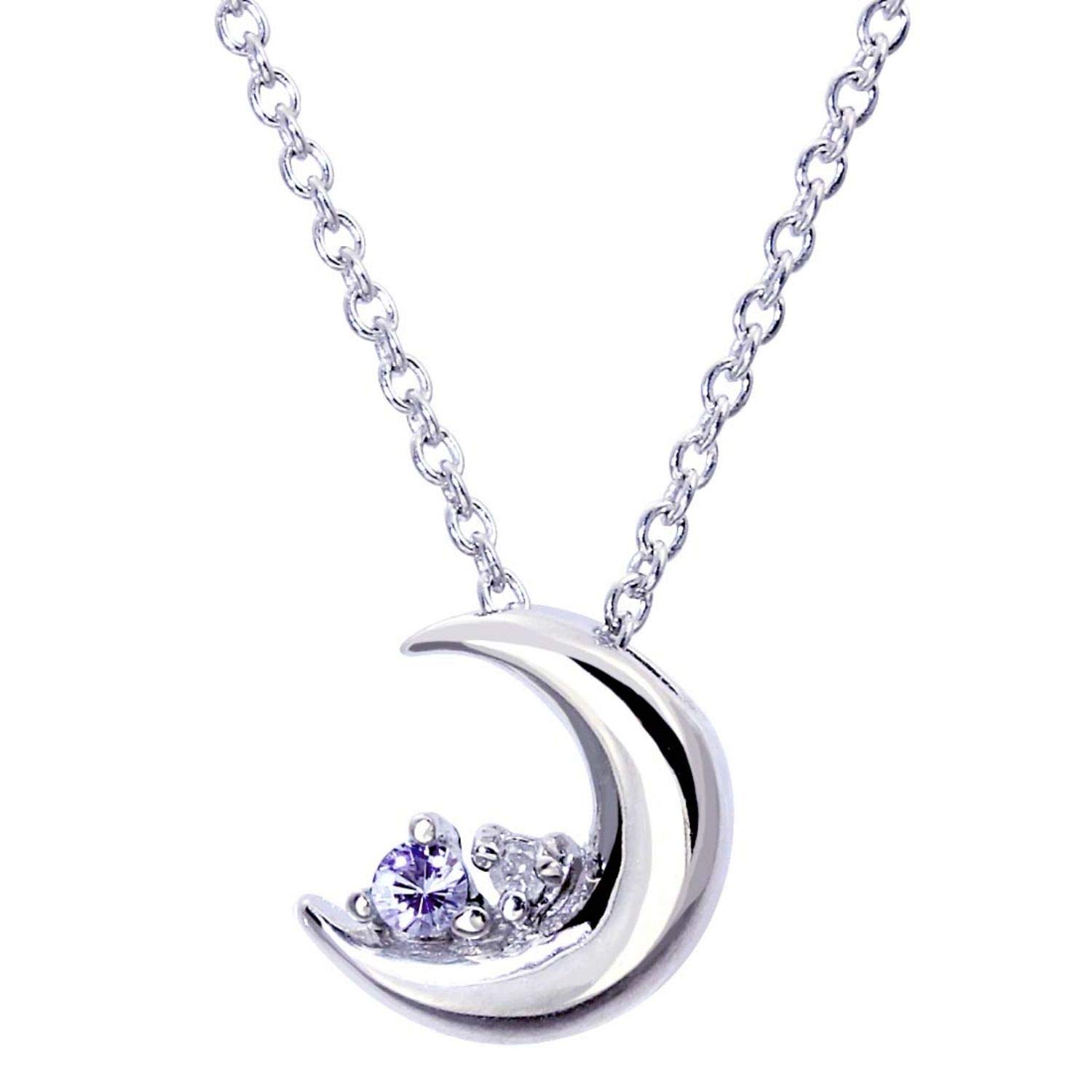 

Natural Diamond Silver Necklace Crescent Moon Tanzanite December Birthstone [Sears] Women s e1625-12