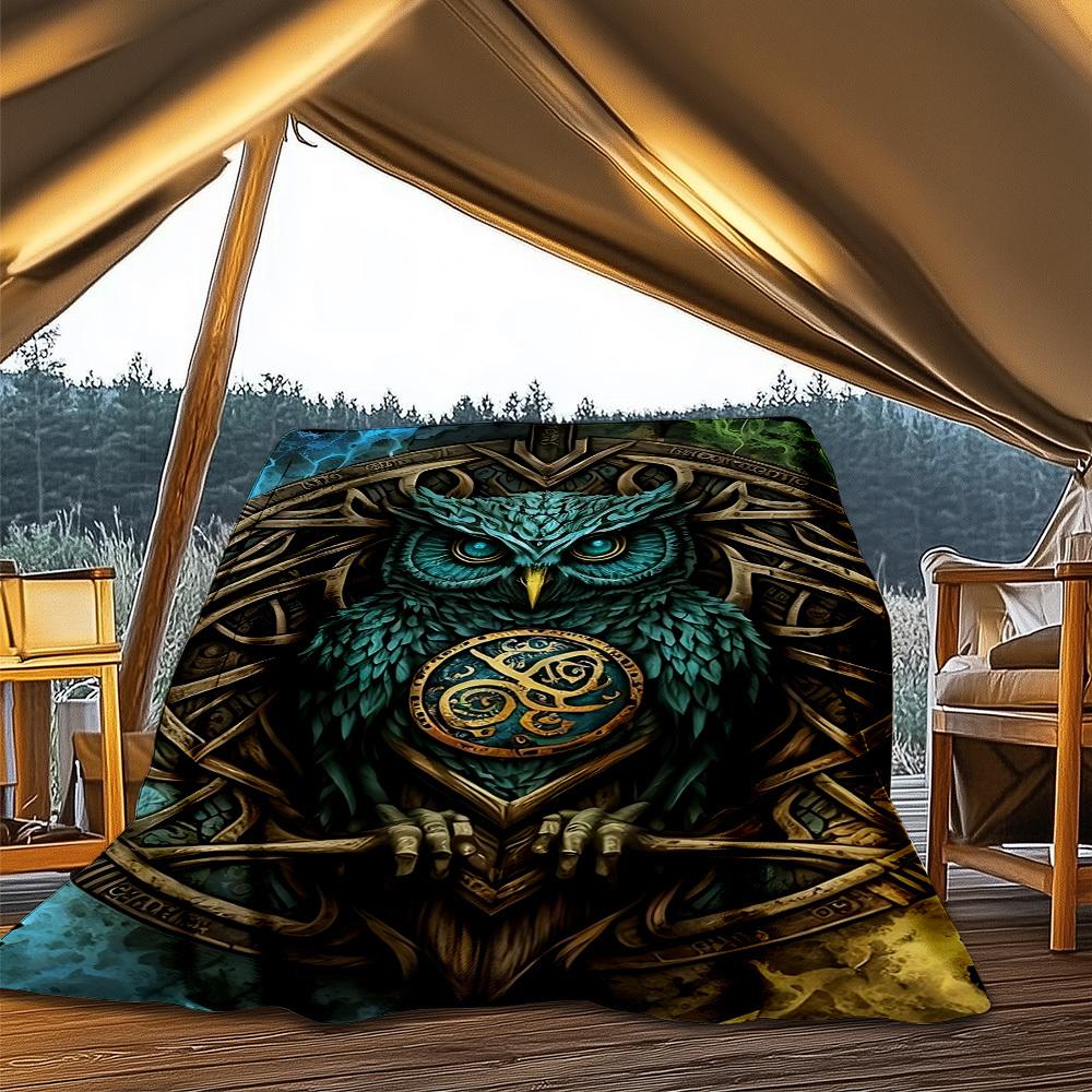 1pc Owl Symbolism Throw Blanket Polyester Fiber, Lightweight Flannel, Soft & Warm, All Season Use for Outdoor, Camping