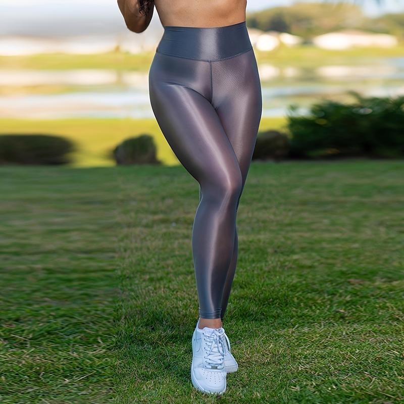 Damen Durchsichtig Glänzend Leggings Durchsichtig Fitness Yoga Leggings Elastisch Laufen Fitnessstudio Sporthosen Hohe Taille Eng