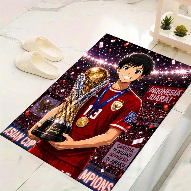 1pc Football Champion Celebration Rug, Office Carpet Indoor Outdoor Entrance Doormat, Non-Slip Soft And Comfortable, Living Room. Q714026