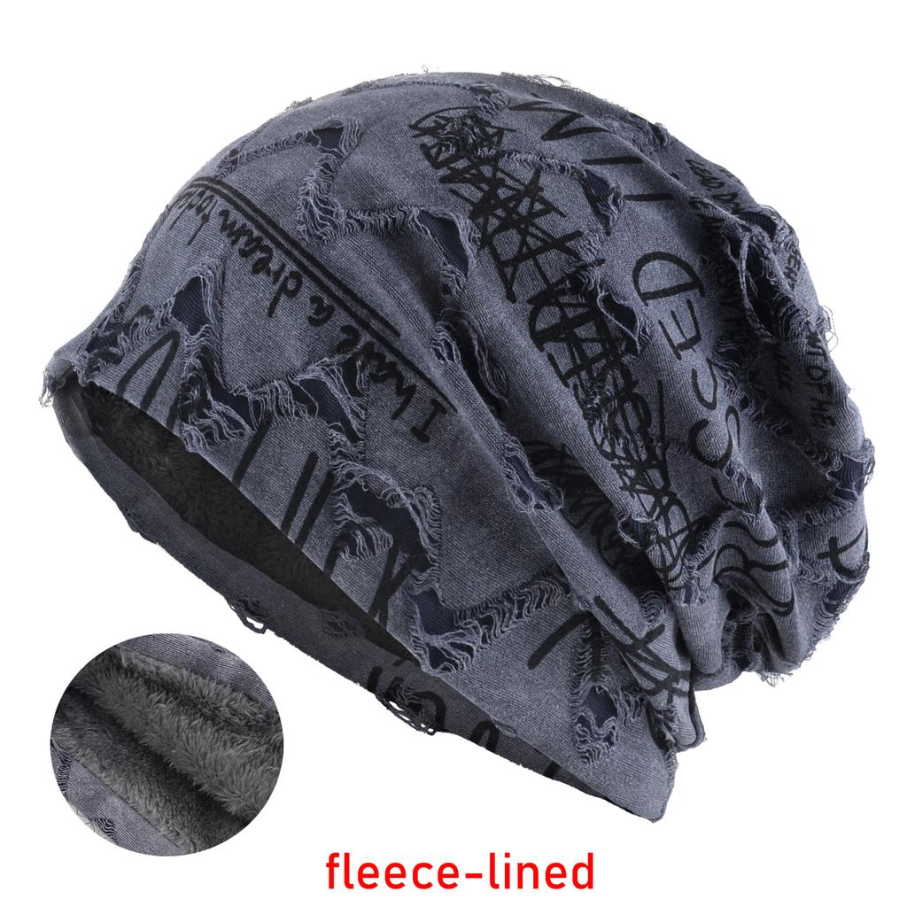 Letter Print Beanie Hats For Women Men Vintage Wasteland Style Spring Summer Warm Fleece-lined Winter