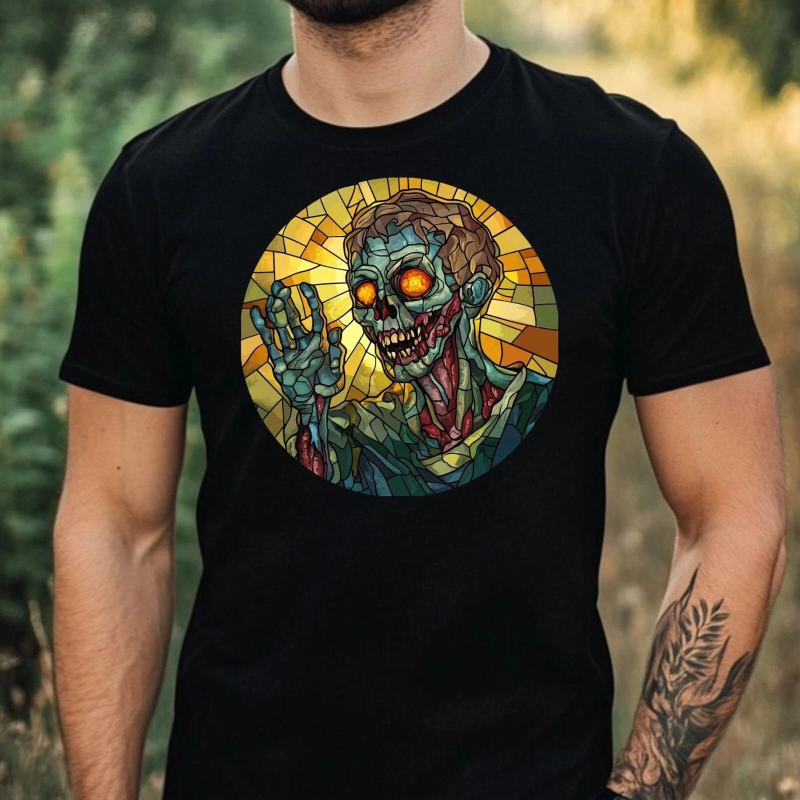 T-Shirt Herren Zombie Buntglas Motiv Baumwolle Größe XS bis 5XL L