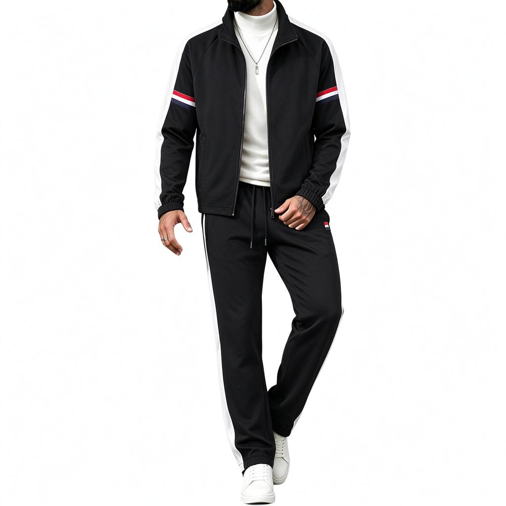 Men's Color Block Striped Tracksuit Set for Fall Winter Running, Jogging and Casual Wear