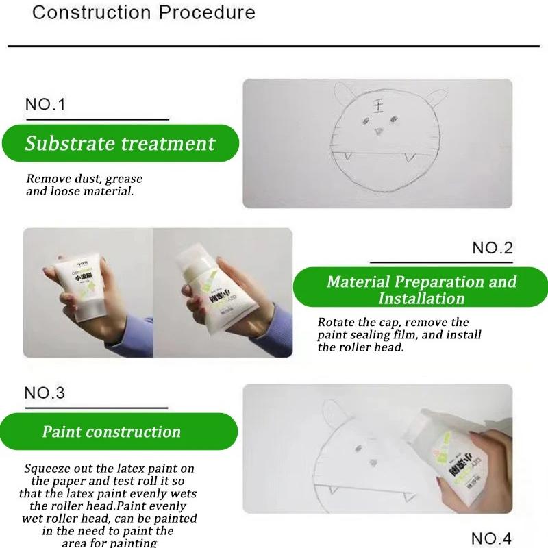 100g bílá růžová nástěnná barva malý válečkový štětec barva vnitřní opravy stěn domácí nástěnná oprava graffiti barva na ochranu životního prostředí