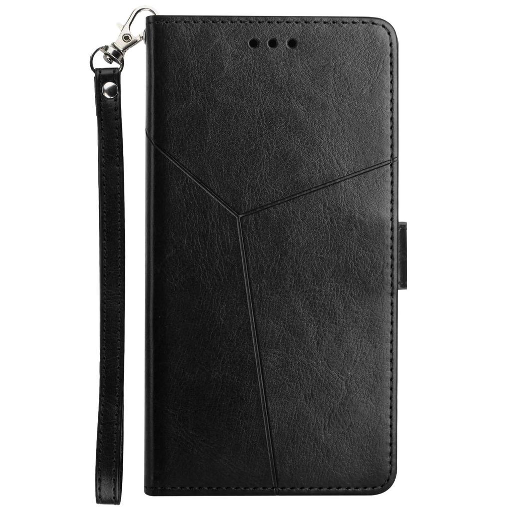 Für Oppo Reno12 F 5G Hülle mit Handschlaufe Y-förmiger Linienaufdruck Leder Handyhülle