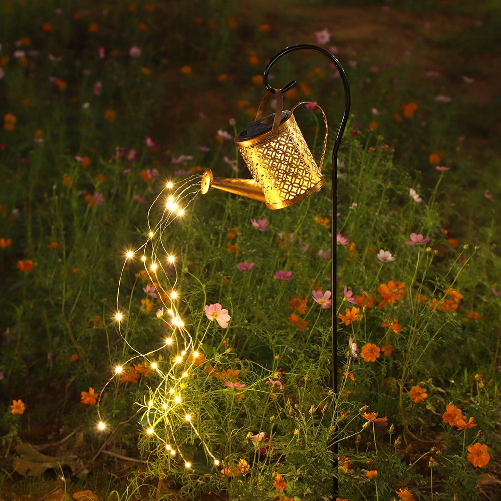 Solar Kettle Light: Outdoor Garden Decoration with Wrought Iron Water Sprinkler