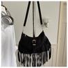 Westlicher Stil Quasten Tasche, Retro Persönlichkeit, Einfache Und Vielseitige Umhängetasche, Wildleder Samt Schultertasche, Damen Tasche