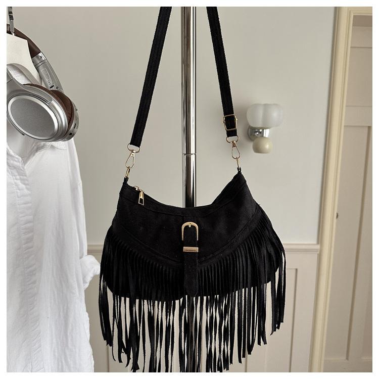 Westlicher Stil Quasten Tasche, Retro Persönlichkeit, Einfache Und Vielseitige Umhängetasche, Wildleder Samt Schultertasche, Damen Tasche