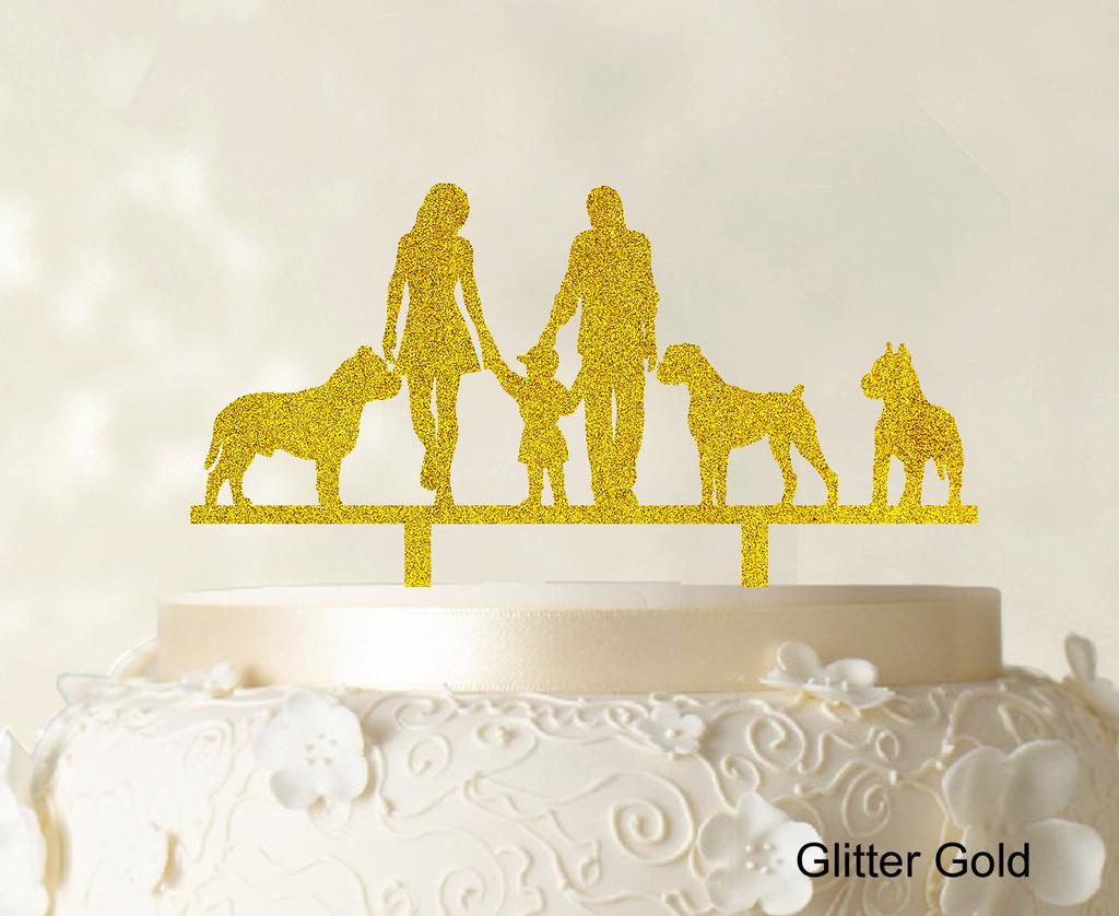Decor personalizat pentru tort de familie cu siluetă de câini, pentru tort de nuntă, opțiune de decorațiuni pentru tort disponibilă de 15-18 cm