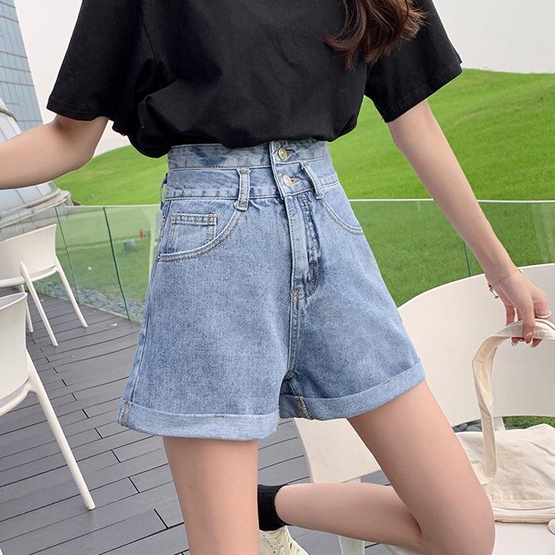 Cozy Denim Shorts Girls Women's Summer Loose Straight High Waist Wide Leg A-Line Street Style All-match White Pants