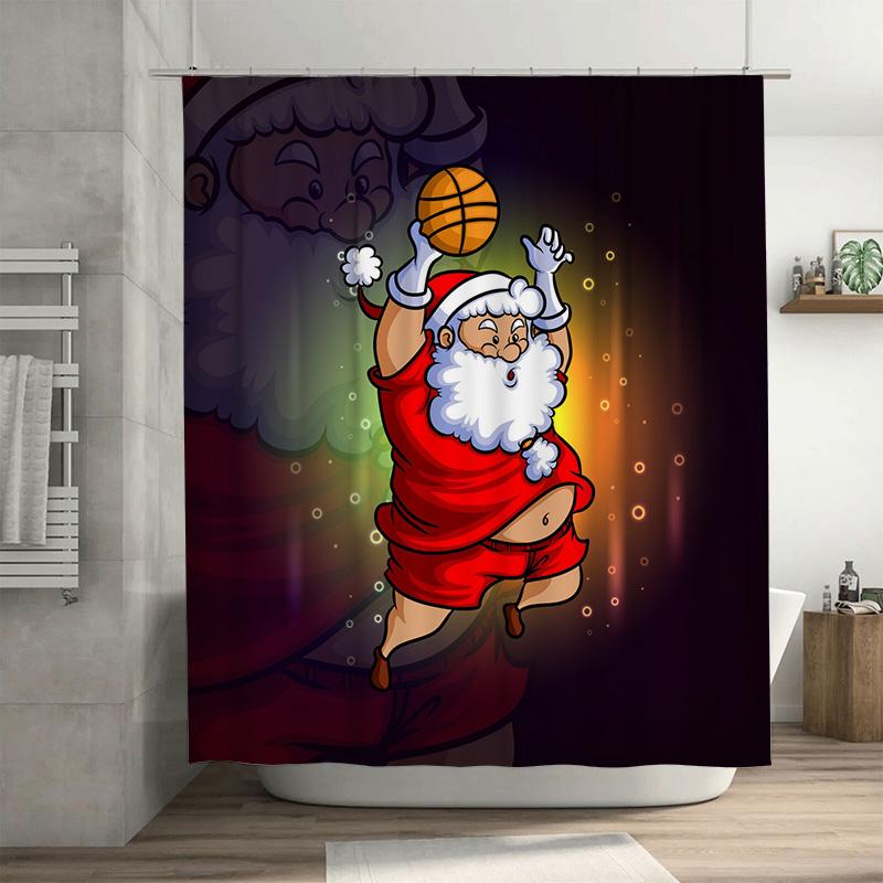 

Tu Festive Santa Claus Shower Curtain Holiday Bathroom Decor Christmas Pattern Waterproof Home Decor Xmas Gift Unique Design W60H190(CM)-1 Pcs