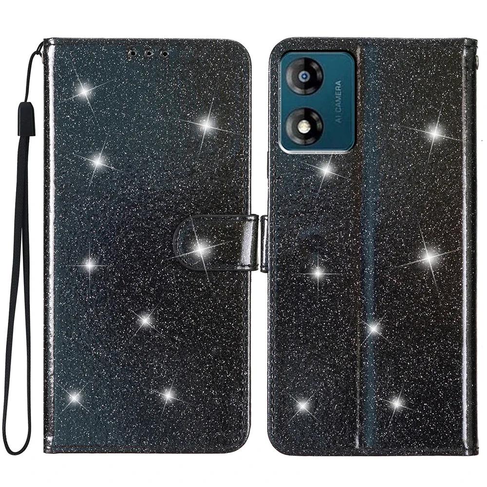 Bling Flash Leather Protect Case For Moto G04 G05 G13 G14 G15 G22 G23 G24 G31 G35 G41 G52 G53 G62 G73 G75 G84 G85 Wallet Cover