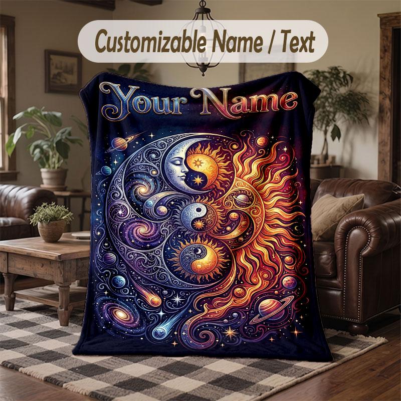 Space Cosmic Theme Throw Blanket Custom Name Text Personalized Blanket Soft Cozy Blanket for Home Sofa Bed