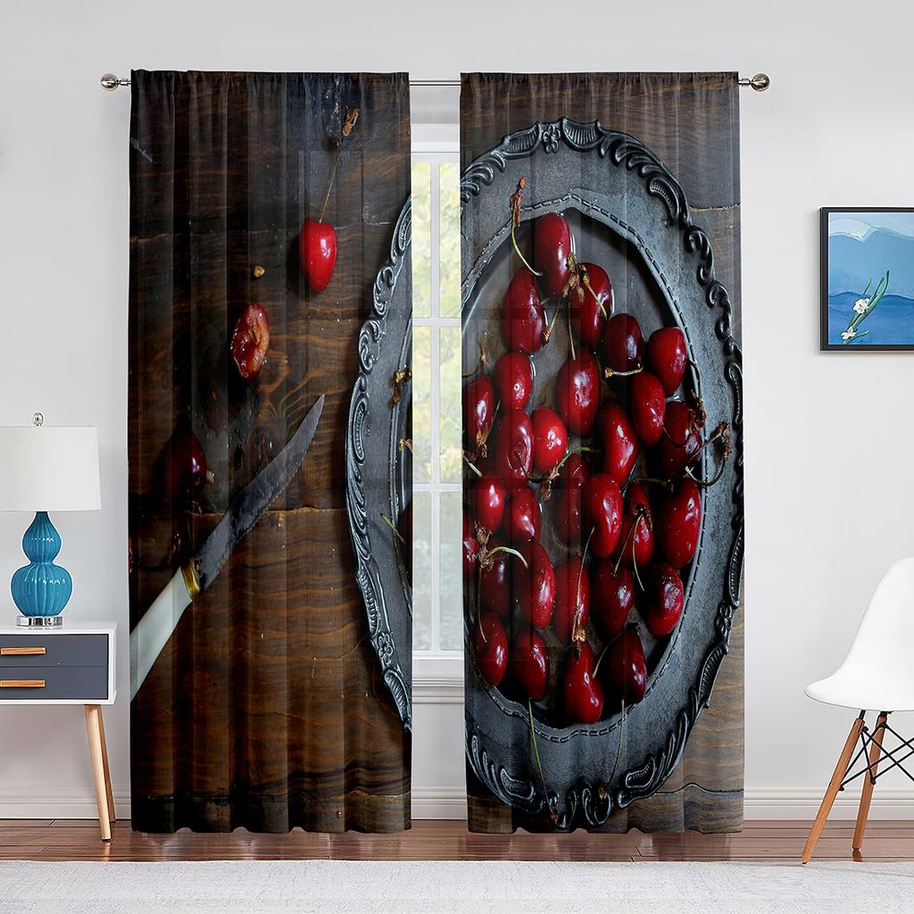 Fruit Cherry Pattern Design Pink Sheer Curtain For Living Room Home Kitchen Bedroom Window Decor Chiffon Tulle Voile Curtains