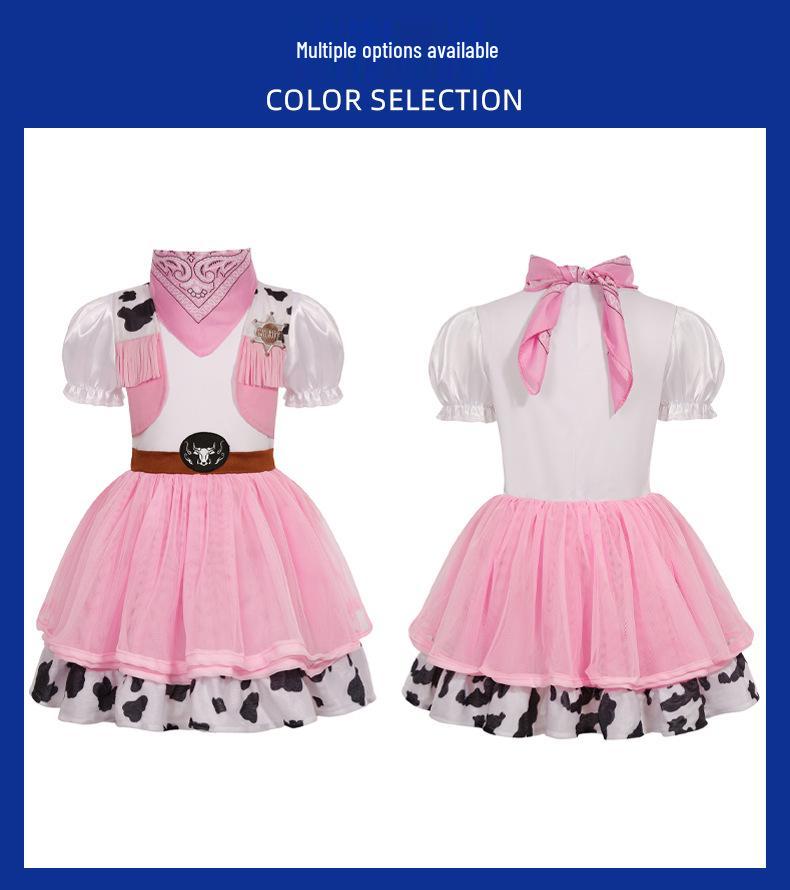 Set Gonna Costume Western Cowboy in Denim Rosa per Bambina per Halloween e Festival