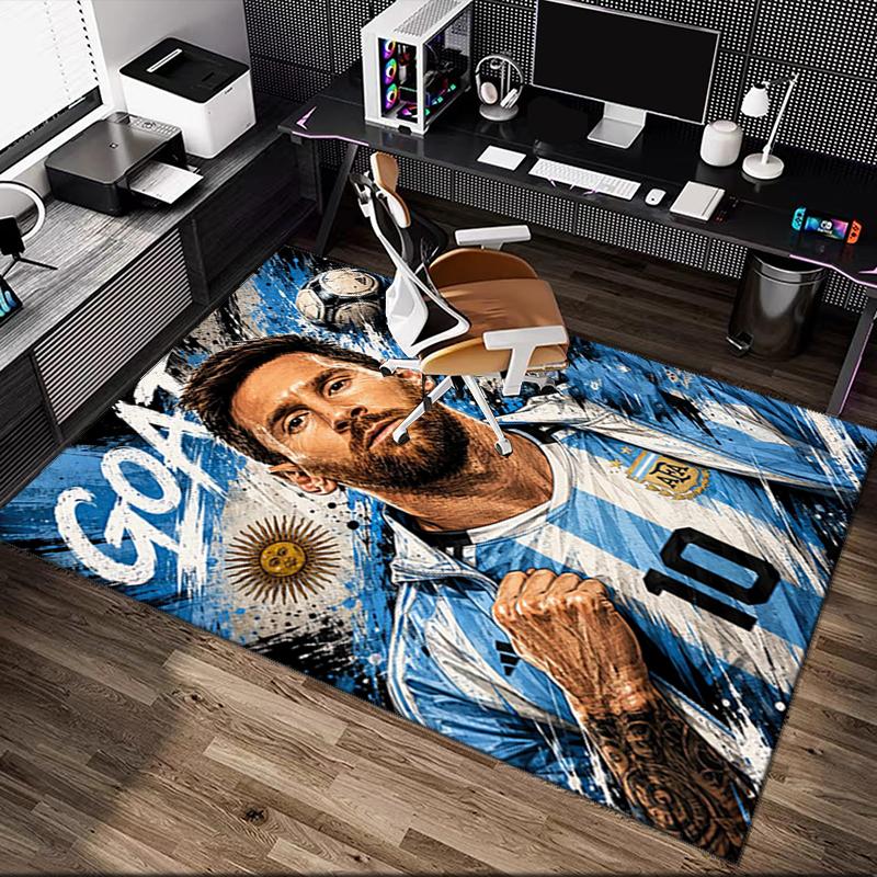 Football Star Messi Rug Ideal for Reading Room, Multi-purpose Office Chair Sofa Carpet, Anti-slip Printed Home Area Rug
