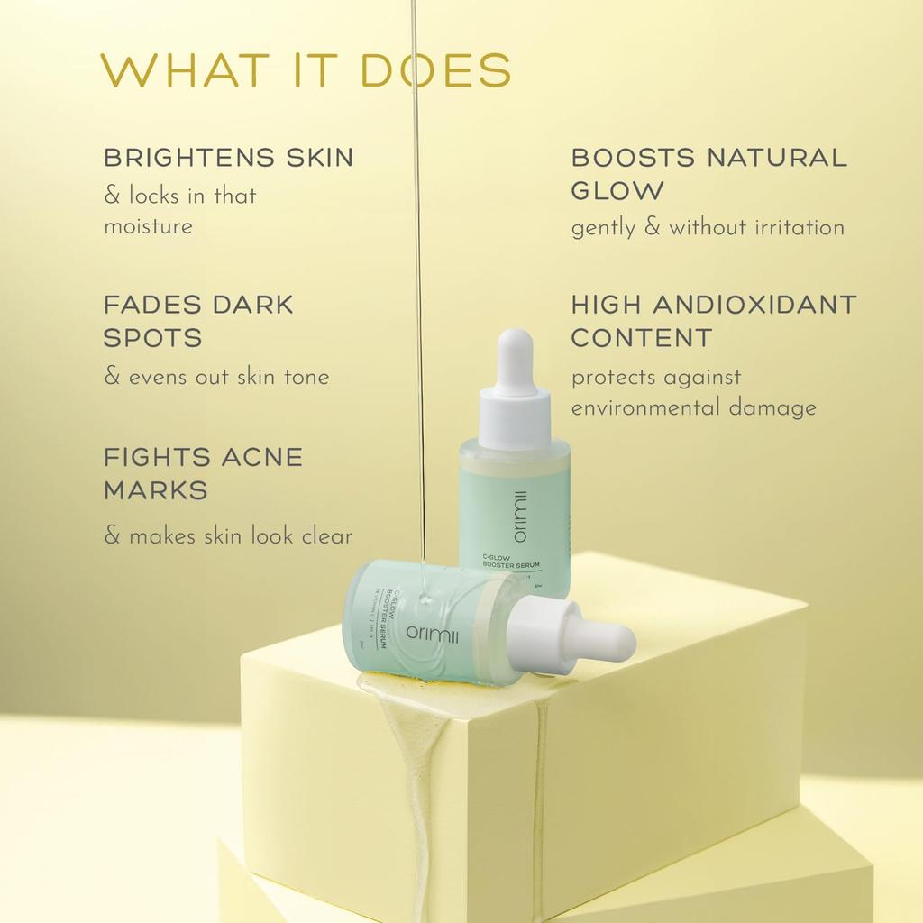 Orimii C-Glow Booster Serum 30ml 1er-Pack | 3% Vitamin C Aufhellendes Gesichtsserum mit LSF 15 für Hydratisierten, Gleichmäßigen Hautton