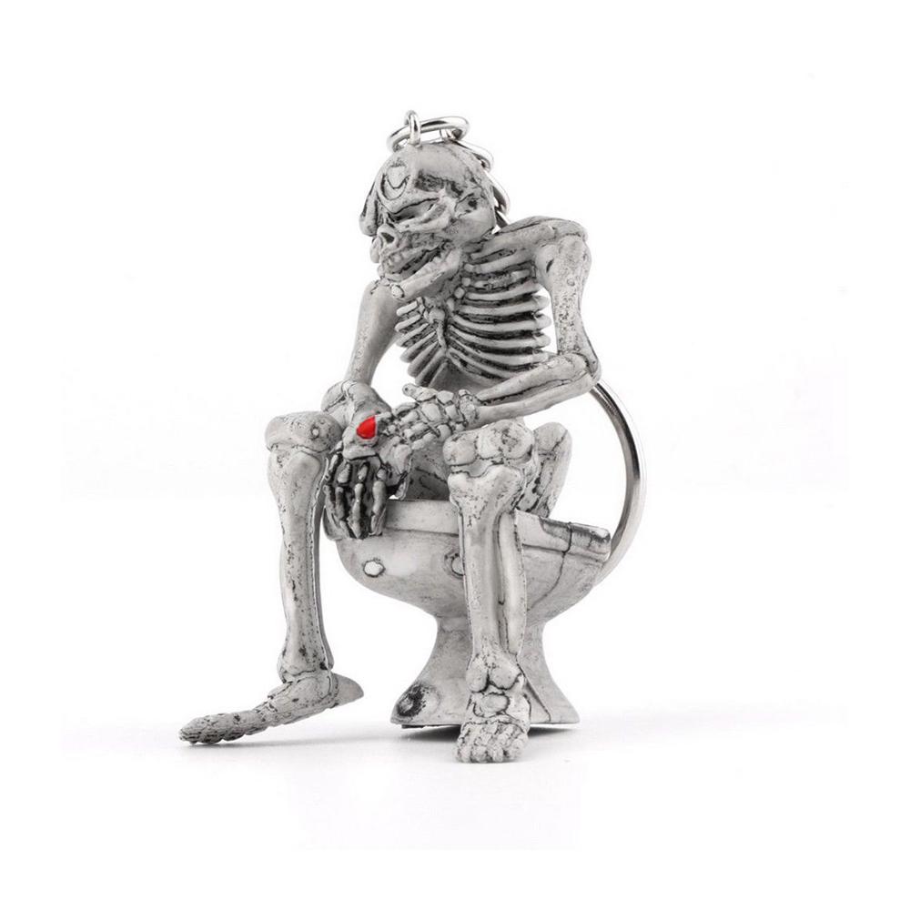 Creative Vintage Skull Toilet Keyring Keychain Men Creative Rubber Key Fob Auto Car Key Chain Halloween Gift Car Accessories белый
