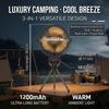 3-in-1 Tactical Camping Fan 1200mAh Battery Powered 4 Speeds 360° Rotation Outdoor Air Cooler with Warm Light for Travel BBQ