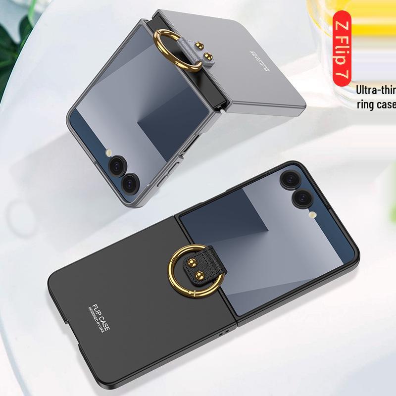 Samsung Z Flip7 Ultra-Thin Phone Case with Finger Ring, Large Window, Spray Paint Finish, Skin-Feel, Foldable Screen Protection