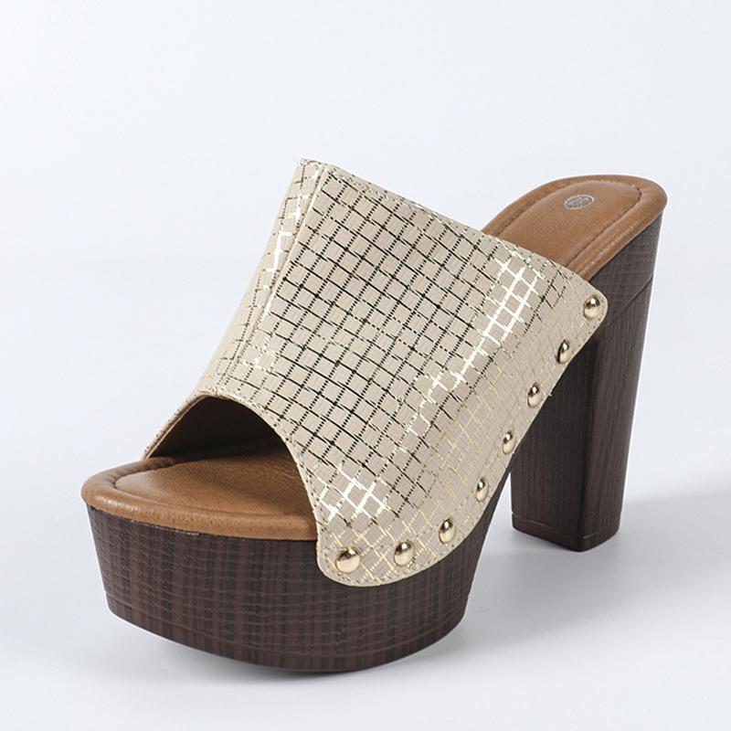 Moda Liyke Stile Punk Ciabatte Piattaforma Chunky Donna Borchie Metalliche Pelle Estive Open Toe Scarpe Sandali Tacco Alto Spesso Taglia 36-43