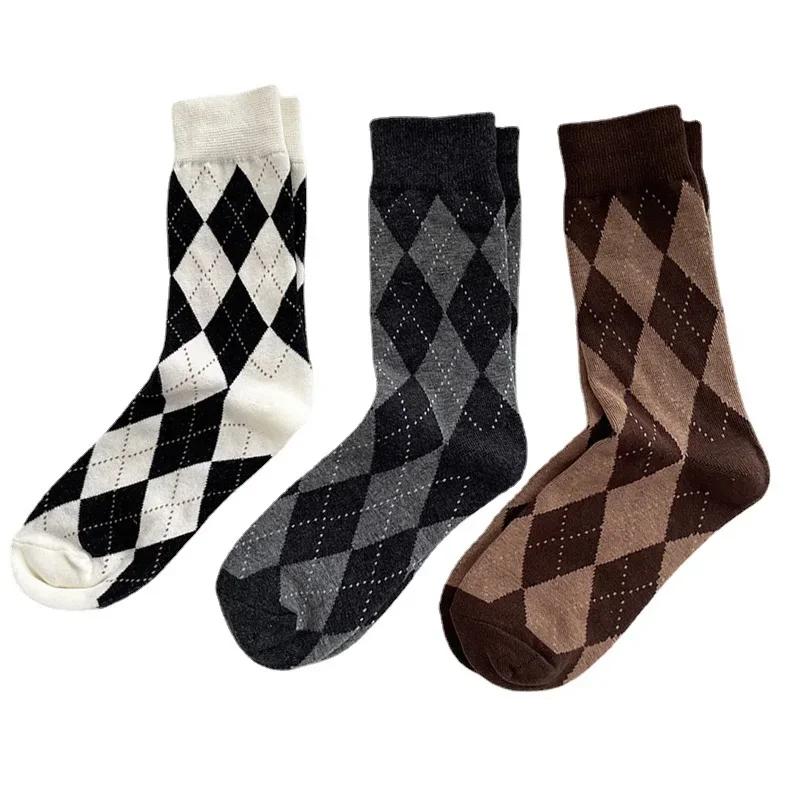 Diamond Grid Lolita Socks Women's Middle Tube Socks Polyester Cotton Socks Japanese Students Women Socks Girls Cute JK Socks