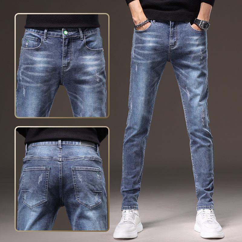 

2024 Мужские классические узкие эластичные синие джинсы - всесезонный повседневный деним 32 (2 5 ) 140 lbs