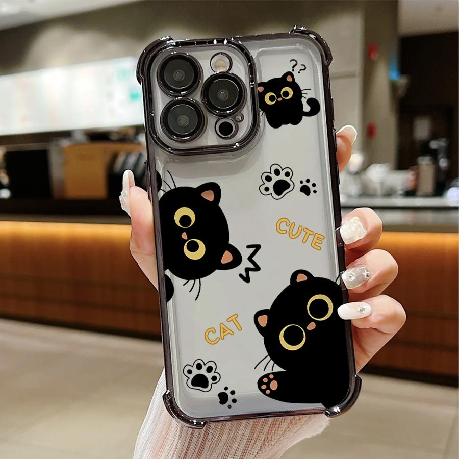 Lovely Cartoon Black Cat Case for Apple iPhone 17 Pro Max 12 Plus 14 Air 16 Pro 13 15 16e 11 Phone Cover