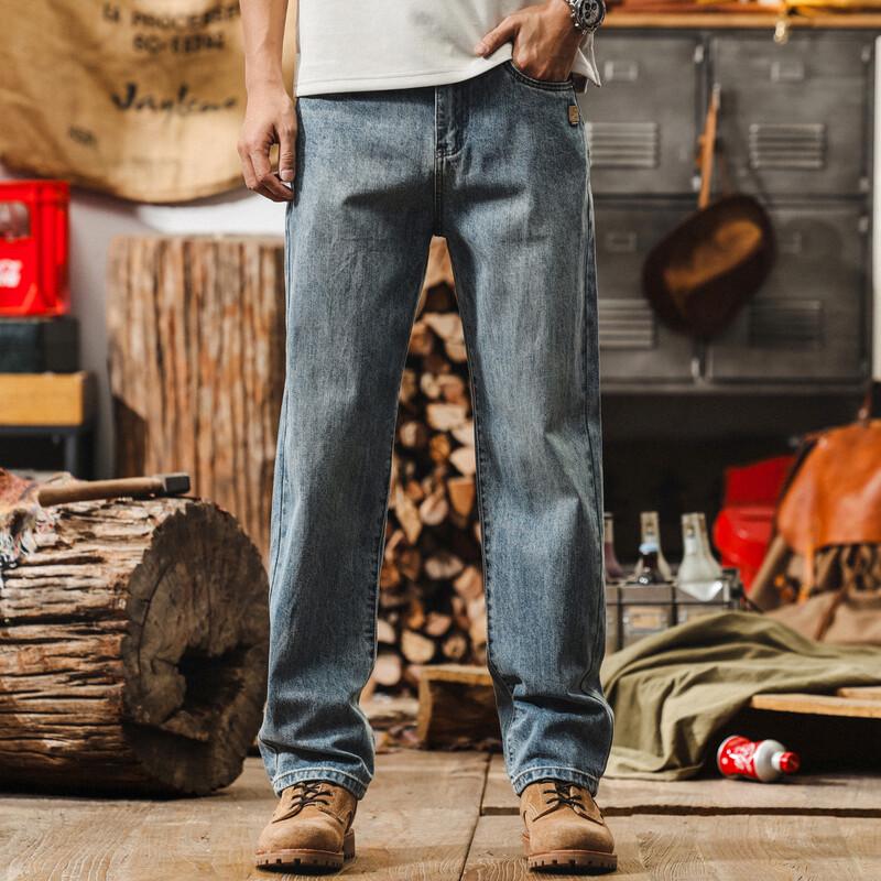 Herren Amerikanischer Retro Lockerer Gerader Bein Waschen Jeans