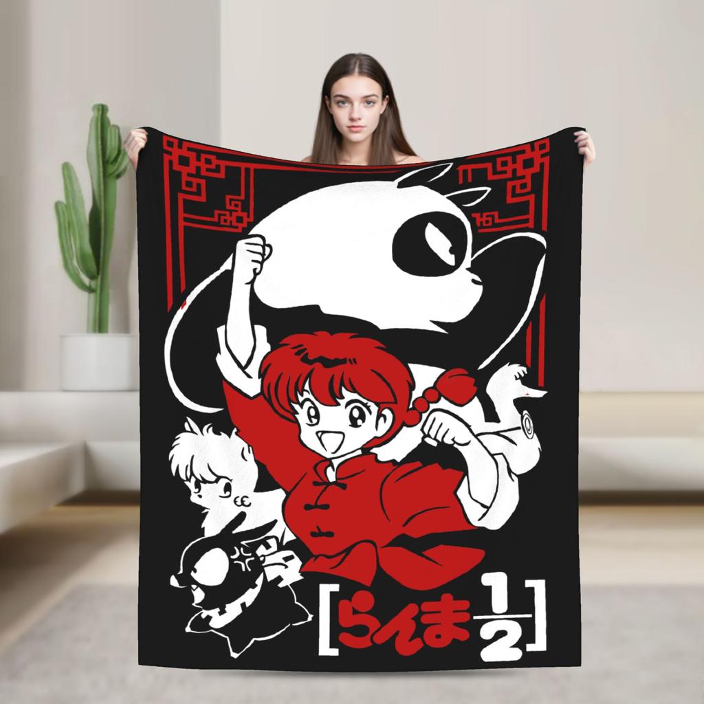 Ranma 12 Blankets Fleece Decoration Anime Rumiko Panda Breathable Lightweight Throw Blanket for Bed Outdoor Plush Thin Quilt