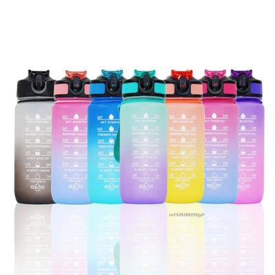 600ML Sports Water Bottle with Time Marker Gradient Color Cup Leak-proof Cup Motivational Drinkware Outdoor Sport Fitness