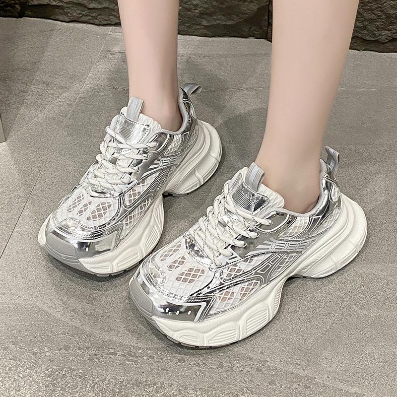 Fashion 5 Cm Platform Women Sneakers 2025 Summer Fashion Thick Soled Shoes Breathable Hollow Mesh Footwear Outdoor Popular