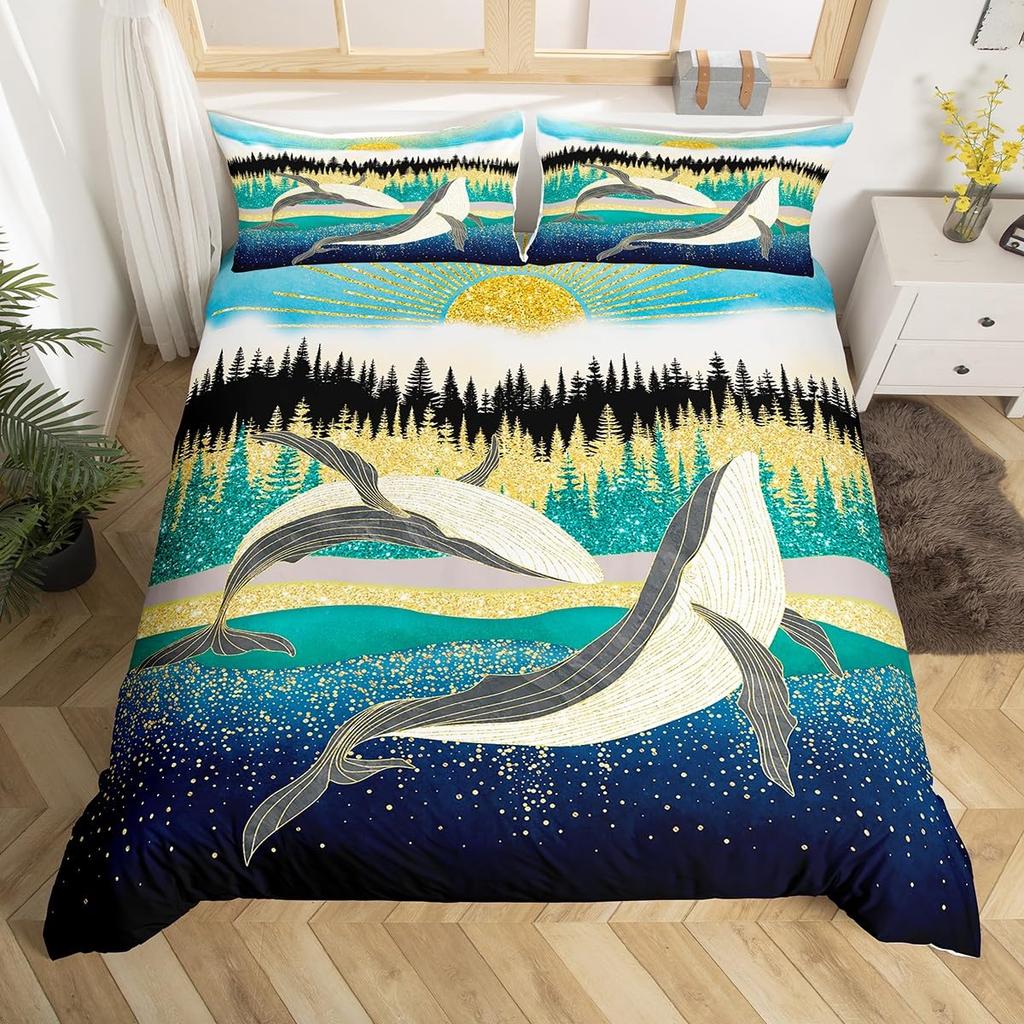 Whale Comforter Cover Twin SizeOcean Theme Bedding Set For KidsNautical Sailing Quilt Set Ocean Duvet Set Ocean Decor 3 Pieces
