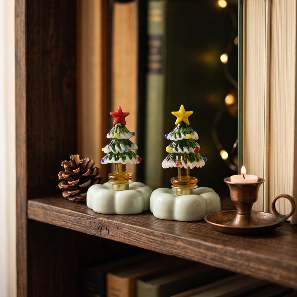 Solid Glass Glass Christmas Tree Figurine Rotating Base Christmas Tree Statue  Home Decor